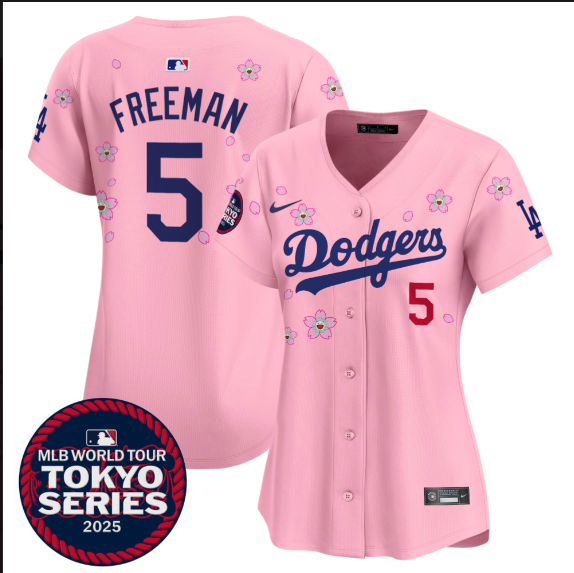 Women Los Angeles Dodgers #5 Freeman Tokyo Series 2025 pink Limited Stitched Jersey->women mlb jersey->Women Jersey